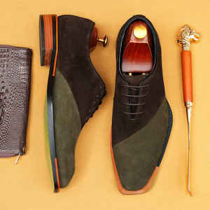 Zapatos Oxford de Cuero Genuino con Costuras de Dos Colores, Estilo Británico, Casuales de Negocios, Formales, Cuadrados, Pulidos, Antideslizantes, con Masaje para Hombre - Product Image 4