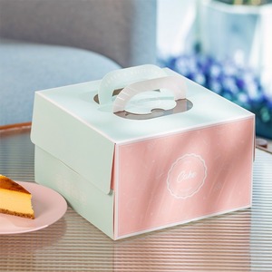 High Quality Eco-Friendly Recycled Paperboard Square Cake <b>Boxes</b> with Handle Window UV Coating Matt Lamination for Food Packaging - Product Image 5