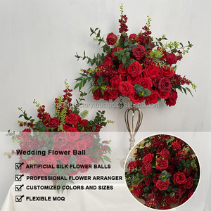 Decoración para Fiestas de Cumpleaños LEDA, Bola de Flores de Seda Artificial Hecha a Mano con Rosas Rojas y Hierba Verde para Bodas - Product Image 3
