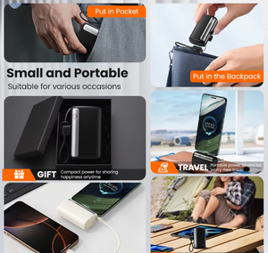 Mini banco de energía portátil de 10000mAh con batería de polímero de litio de carga rápida Interfaz tipo C 2 en 1 Incluye cordón y soporte - Product Image 5