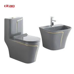 Artículos sanitarios Baño de oro gris P-trap/S-trap Inodoro y lavabo colgado en la pared Inodoros de una pieza de cerámica Inodoros de WC Juego de inodoro gris