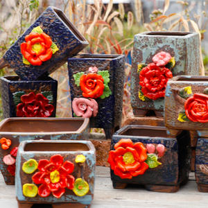 Proveedor de Macetas de Cerámica Pintadas a Mano Estilo Coreano, Macetas con Relieve para Suculentas, Macetas para Plantas de Jardín e Interiores - Product Image 5