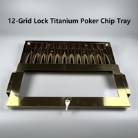 Plateau de jetons de poker de luxe en titane doré brillant, 12 rangées, support de croupier de casino premium brillant pour la décoration des salons VIP et des salles de jeux