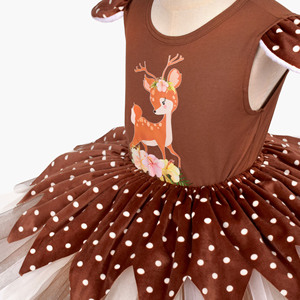 Robe en polyester à imprimé rennes de Noël avec jupe bouffante pour filles, tenue de fête pour enfants et séances <span class=keywords><strong>photo</strong></span> - Product Image 2