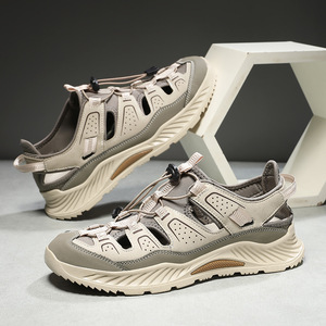 Sandalias de senderismo con punta cerrada para hombre, sandalias deportivas transpirables con correa ajustable de encaje rápido, suela gruesa antideslizante - Product Image 4