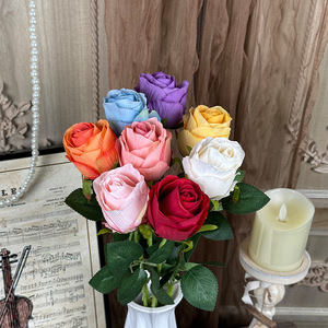 Bouquet de roses artificielles en soie, fleurs réalistes, décoration de mariage et de maison, multicolore, lot de 8 pièces - Product Image 1