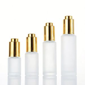 High Quality 20ml 30ml 50ml <b>White</b> Frosted Transparent Glass Dropper Bottle <b>Flat</b> Shoulder Essential Oil Bottle with Press Dropper - Product Image 5