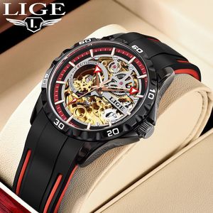 Reloj mecánico automático LIGE Skeleton para hombre, resistente al agua hasta 10 bar, caja de acero inoxidable, correa de silicona de 43mm, reloj deportivo - Product Image 6