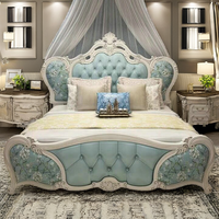 Lit en cuir sculpté de style européen de luxe, ensemble de chambre principale de style royal français, idéal pour hôtels et centres commerciaux, antique