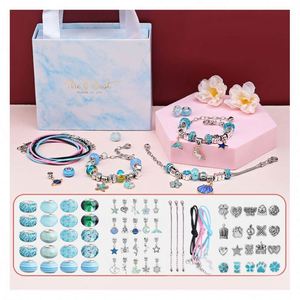 Luxury Women's Titanium Steel Bracelet Crystal Pendant Trendy Stainless Steel <b>Beaded</b> Bracelet Gift Set 66pcs Jewelry Making Toys - Product Image 1