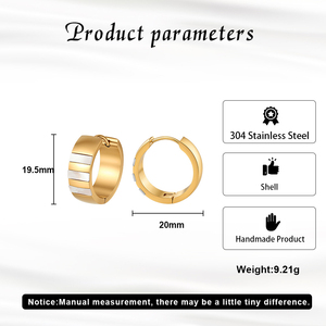 Pendientes de Aro Anchos Modernos, Rodio, Chapado en Oro de 18K, Acero Inoxidable 304, Incrustaciones Blancas Geométricas, Regalo Minimalista de Lujo - Product Image 4