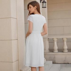 Nuovo Abito Casual in Pizzo Tinta Unita con Orlo Plissettato per Uso Quotidiano - Product Image 3