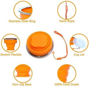 Gobelets pliables de voyage avec logo personnalisé, 7 oz, en plastique en vrac avec couvercle sans BPA, gobelet à eau pliable en silicone pour le sport, le camping et les activités de plein air - Product Image 3