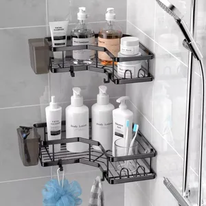 Köşe duvara monte siyah banyo rafları duş rafı duş rafı depolama raf raf için duş rafı banyo organizatör raf