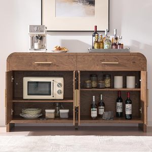 <span class=keywords><strong>Buffet</strong></span> moderne incurvé de 59 pouces, armoire de rangement avec tiroirs et étagères réglables, table console en <span class=keywords><strong>bois</strong></span> certifiée FSC pour la maison - Product Image 3