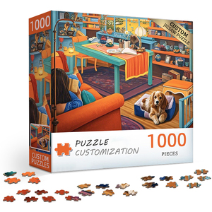 Puzzle Educativo Personalizzato OEM 2025 da 1000 Pezzi in Cartone Blu con Motivo Cottage Invernale per Bambini/Adulti - Product Image 1