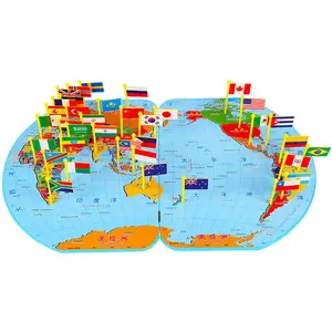 木製世界地図国旗世界地図パズル教育知識ステレオ教育木製おもちゃ