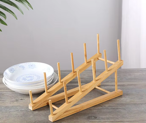 Égouttoir à vaisselle incliné en bambou naturel pour assiettes, organisateur de rangement pour placard de cuisine, séparateur de vaisselle - Product Image 6