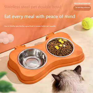 Tugas berat baja tahan karat antiselip mangkuk hewan peliharaan ganda untuk kucing dan anjing makanan dan air Anti tumpah - Product Image 6