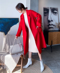 Manteau en <span class=keywords><strong>laine</strong></span> pour <span class=keywords><strong>femme</strong></span>, long manteau d'hiver couleur unie, style européen, <span class=keywords><strong>trench</strong></span>-coat rouge - Product Image 3
