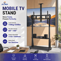 Support TV mobile multifonction Zeno 42-75 pouces avec roulettes verrouillables, chariot à roulettes en acier robuste 100 kg pour équipement AV intelligent