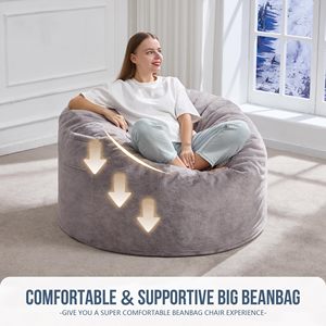 Grigio chiaro comodo in peluche Xxl con sacco a sacco sedie Oversize pouf in morbida pelliccia sintetica con fodere in schiuma <span class=keywords><strong>gigante</strong></span> sacco a pozzetto divano per adulti - Product Image 6
