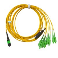 Rakitan Breakout Fiber MPO-8 ke 8xSC APC Berkualitas Tinggi, Jumper Fanout Singlemode 8-Fiber OS2, Polaritas Tipe B, LSZH