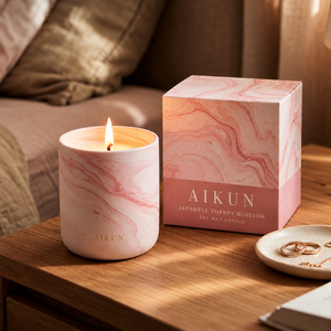 Aikun Pink Marble Finish Matching Decor Scented <b>Candle</b> and Reed Diffuser <b>Set</b> with Custom Logo Packaging Factory Direct Supply - Product Image 2