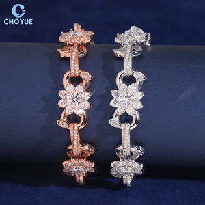 Pulsera de Cadena de Plata 925 con Moissanita, Estilo Hip Hop, Chapada en Oro, Diseño de Flor, Unisex, de Lujo, para Uso Diario - Product Image 1