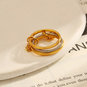 yunnique Geometric <b>Ring</b> 18k Gold Plated <b>Titanium</b> Steel Micro Pave Unisex Gift Jewelry - Product Image 1