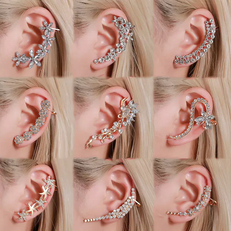 Trendy Aretes Orecchie Ohrring Full Zircon Ear Cuff Wrap Butterfly Flowers Crystal Ear Clip On Earrings for Women Jewelry