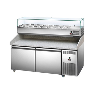Estación de preparación de Pizza de refrigeración por aire de doble Temperatura de alta calidad, refrigerador de mármol con encimera de mármol, incluye barra de ensaladas - Product Image 2