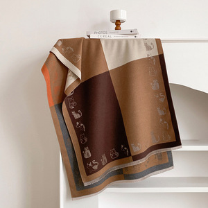 Écharpe d'hiver douce et chaude pour femme, 180*65cm, longue, style pashmina, motif chat ethnique, <span class=keywords><strong>avec</strong></span> pompons, châle-couverture en cachemire - Product Image 2