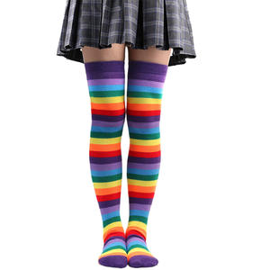 Chaussettes longues fantaisie rayées colorées pour femmes et filles, au-dessus du genou, pour Halloween, cosplay, tricotées, extensibles, hautes jusqu'à la cuisse, vente en gros - Product Image 5