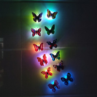 Papillon lumineux coloré LED veilleuse Flash créatif autocollants muraux tridimensionnels pour la maison et les cadeaux alimentés par batterie