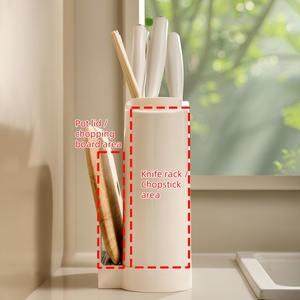 Support OEM Factory Direct Kitchen <b>Plastic</b> Knife Storage Organizer Knife <b>Block</b> Holder with Lid and DrainTray for Countertop - Product Image 6