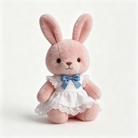 Peluche Lapin Kawaii avec Jupe en Dentelle Blanche et Nœud Bleu, Rembourrage en Coton PP Doux, Peluche Lapin Moelleuse et Confortable