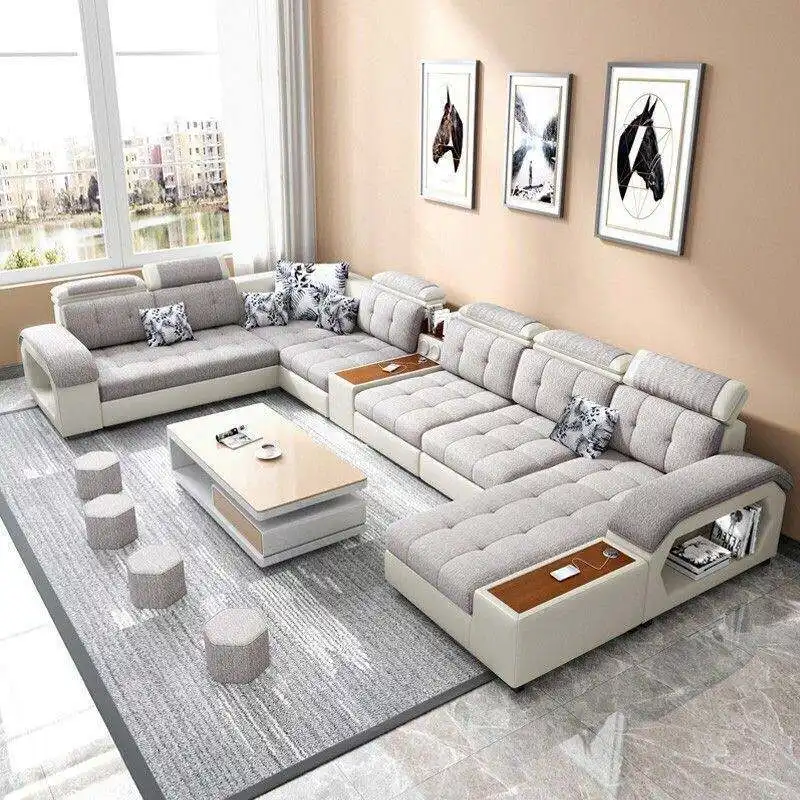 l shape sofa sectional Luxury USB charging audio white living room sofas Furniture sets modern American style lounges sofa