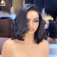 Perruque Bob Courte Volumineuse en Cheveux Humains à Cuticules Alignées, Effet Superposé et Moelleux, Dentelle HD 13x4, Sans Colle, Colorée, Vente en Gros Direct Usine