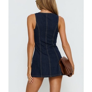 Nuevo Vestido Mini Vaquero Sexy de Verano para Mujer, Cierre con Botones, Diseño Personalizado de Fábrica, Vestido Mini de Algodón Vaquero sin Mangas - Product Image 2
