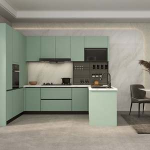 Meilleurs placards en contreplaqué mélaminé en forme de U, nouvelle conception de cuisine moderne personnalisée pour la maison, gratuit - Product Image 2