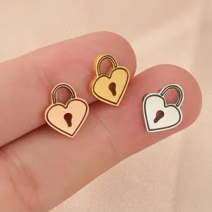 Best Selling Lock Heart Pendant Cute Custom Jewelry Gold Plated Rose Stainless Steel Lock Charms