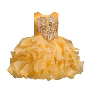 Robe de princesse pour enfants, en Organza bleu, coupe trapèze, col rond, robe de fête d'anniversaire pour filles, pour petites filles - Product Image 5