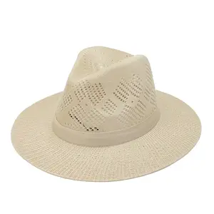 2024热销批发时尚沙滩宽边牛男孩西部编织高品质标志定制男女通用牛仔帽