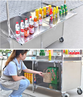 Carrito de Comida Móvil Plegable de Acero Inoxidable con Bajo Costo de Envío, Carrito de Comida para Refrigerios, Palomitas, Café, Jugos y Hot Dogs