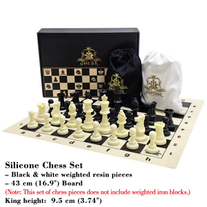シリコン製室内チェスセット 43cmボード 9.5cmキングサイズ 樹脂製駒 トーナメント 学校 クラブ用 洗える 折りたたみ式 ポータブル クラシック戦略ゲーム - Product Image 3