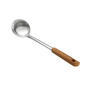 Espátula de acero inoxidable para sopa, cuchara, colador con mango de madera, utensilios de cocina de aislamiento, vajilla, traje de cinco piezas