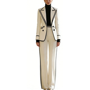 Dames 2-delige pak met contrastbies <span class=keywords><strong>blazer</strong></span> & wijde pijpen broek Sehe Fashion - Product Image 5