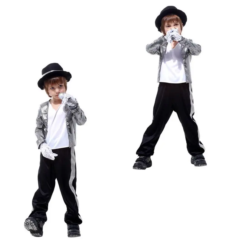 Disfraces de Michael Jackson para niños, trajes de Cosplay, uniforme de escenario, lentejuelas, abrigo de Carnaval brillante, conjunto completo