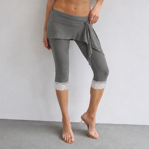 Women's Yoga Pencil Pants <b>Lace</b> Trim Skirt Hem Knitted Stretchy Breathable Knee Length Mid Waist Casual Regular Summer Hot Sale - Product Image 5